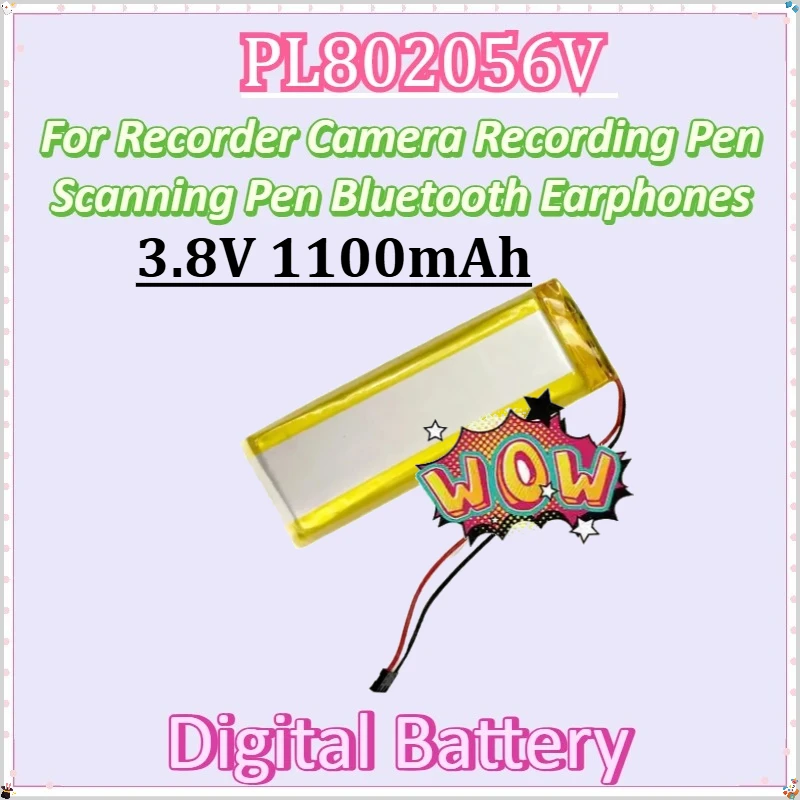 

For Recorder Camera Recording Pen Scanning Pen Battery 3 Wire with Plug Bluetooth Earphones Battery New PL802056V 3.8V 1100mAh