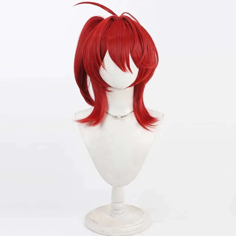 

NewGame Arknights Exusiai The New Covenant Cosplay Wig 50cm Short Dark Red Heat Resistant Hair Halloween Party2025
