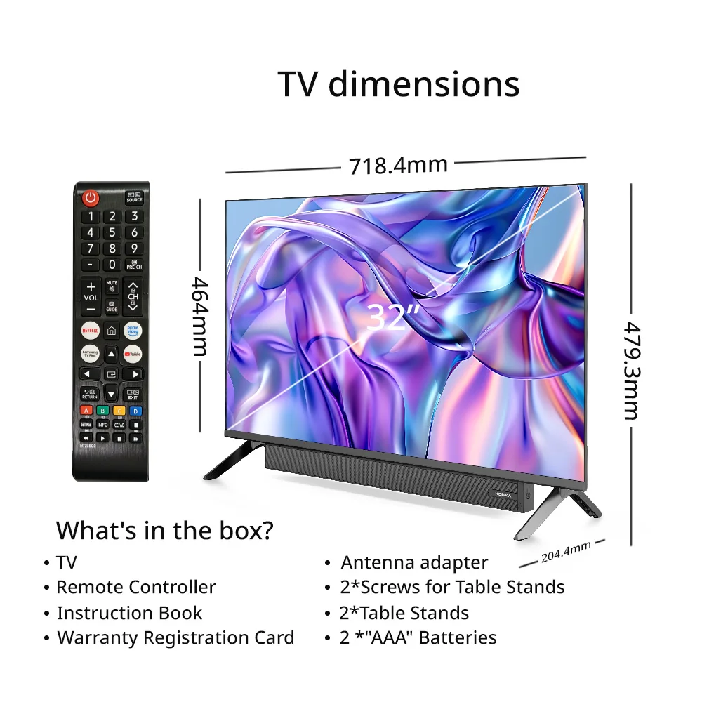 KONKA 32インチ スマートテレビ 内蔵サウンドバー搭載 サムスン製 HDR10シアターオーディオ ダイナミックサウンド 映画鑑賞用 LEDデジタルテレビ
