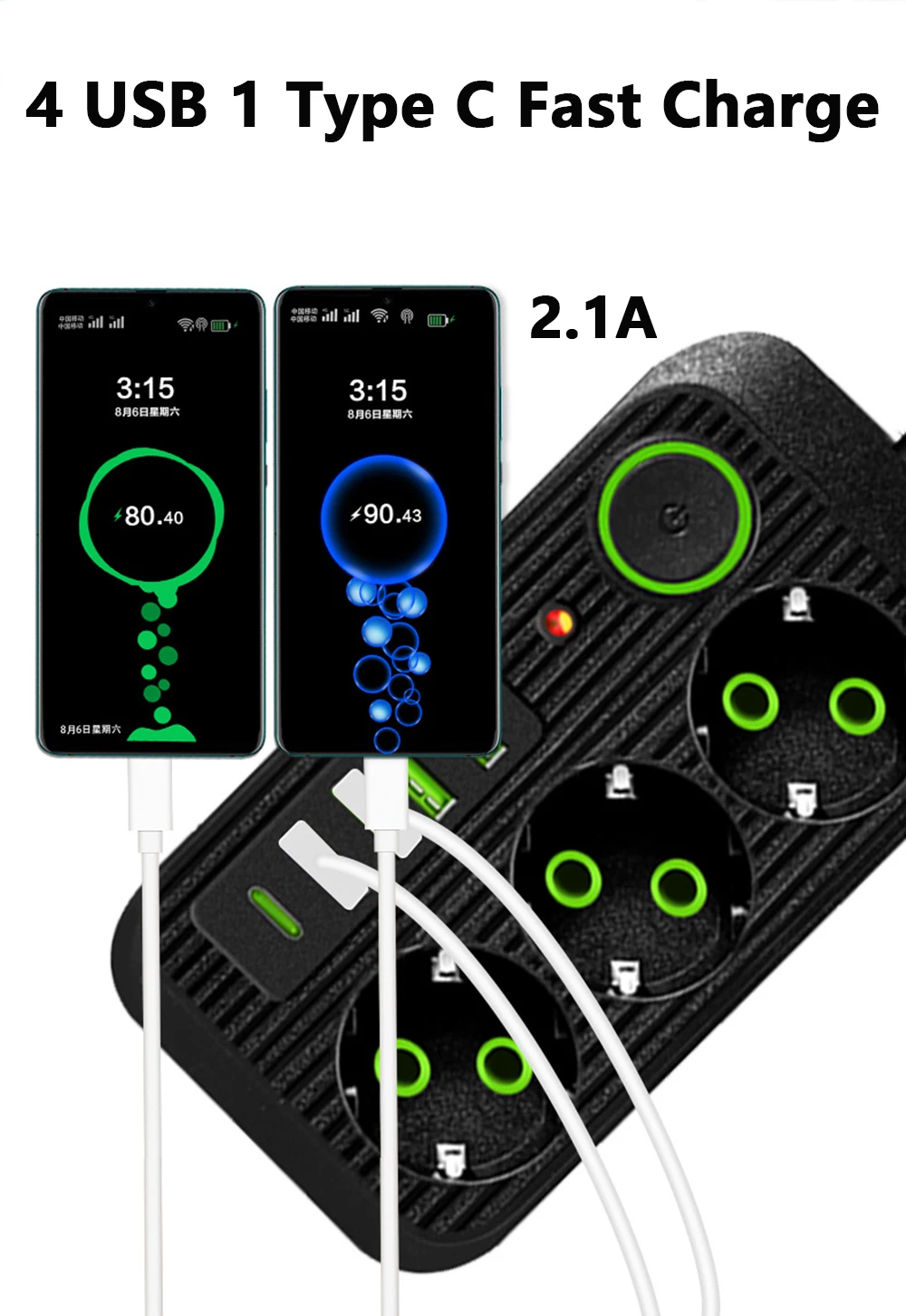 Gorelax Electrical Power Strip With USB Type C 2M EU Plug AC Outlets Socket Extension Cord Fast Charging Station Power Socket