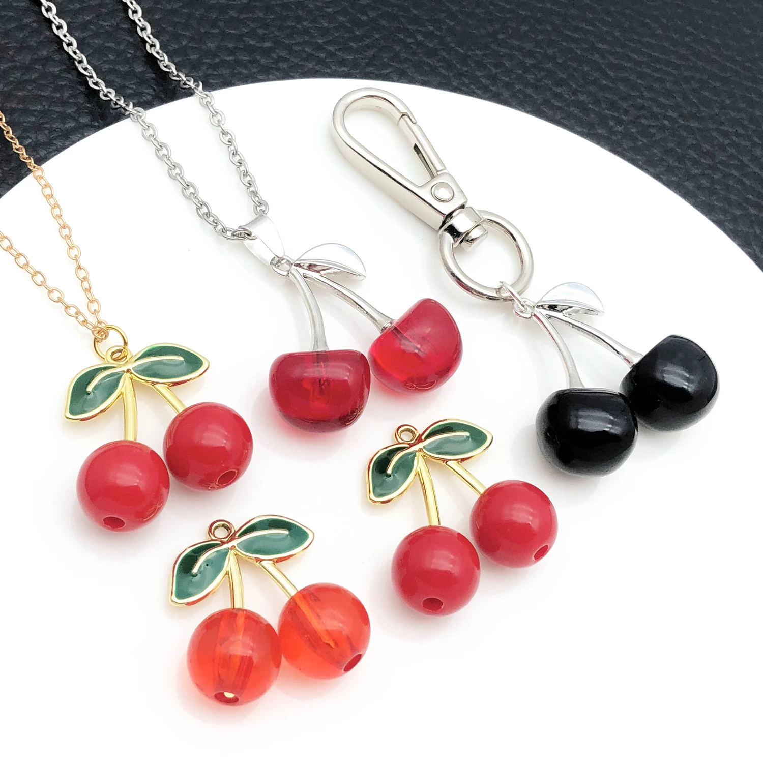 10pcs Cherry Fruit Resin Charms Alloy Metal Dangle Pendants Bulk For DIY Earrings Necklace Keychain Jewelry Making Findings