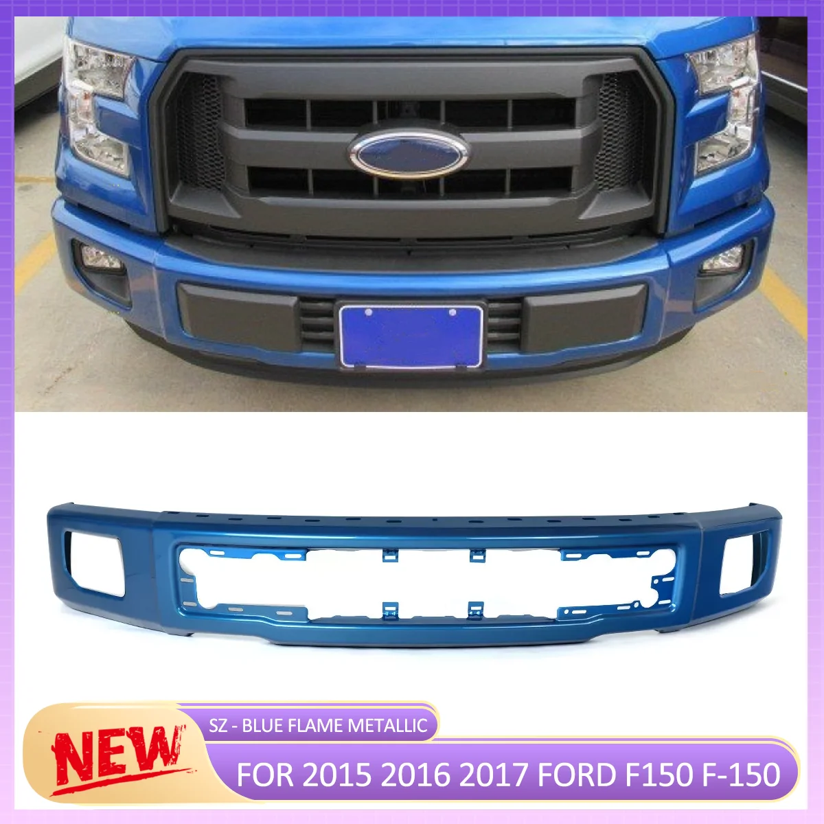 

Front Bumper Face Bar with Fog Light Hole For 2015-2017 Ford F150 Front Surround Body Kit Blue Flame Protective Front Bumper