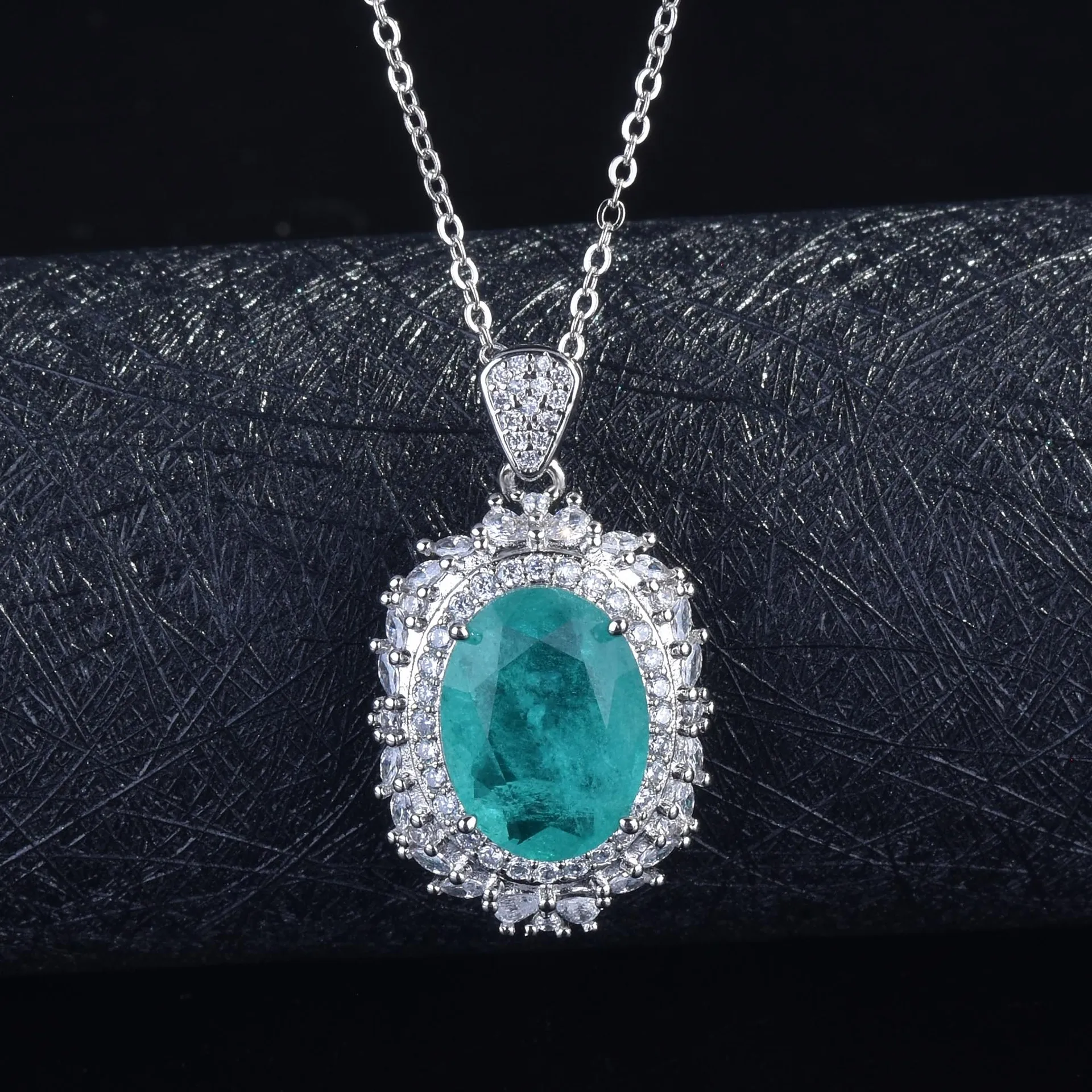 Silver Oval Shape Paraiba Tourmaline Gemstone Jewelry Set for Women Earring Ring Necklace Set Ladies Trendy Vintage Jewelry Gift