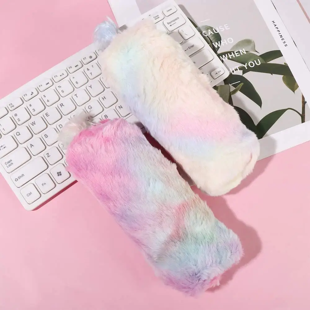 Kawaii Girl Plush Gradient Color Pen Pouch Pencil Case Storage Bag Pencil Bags