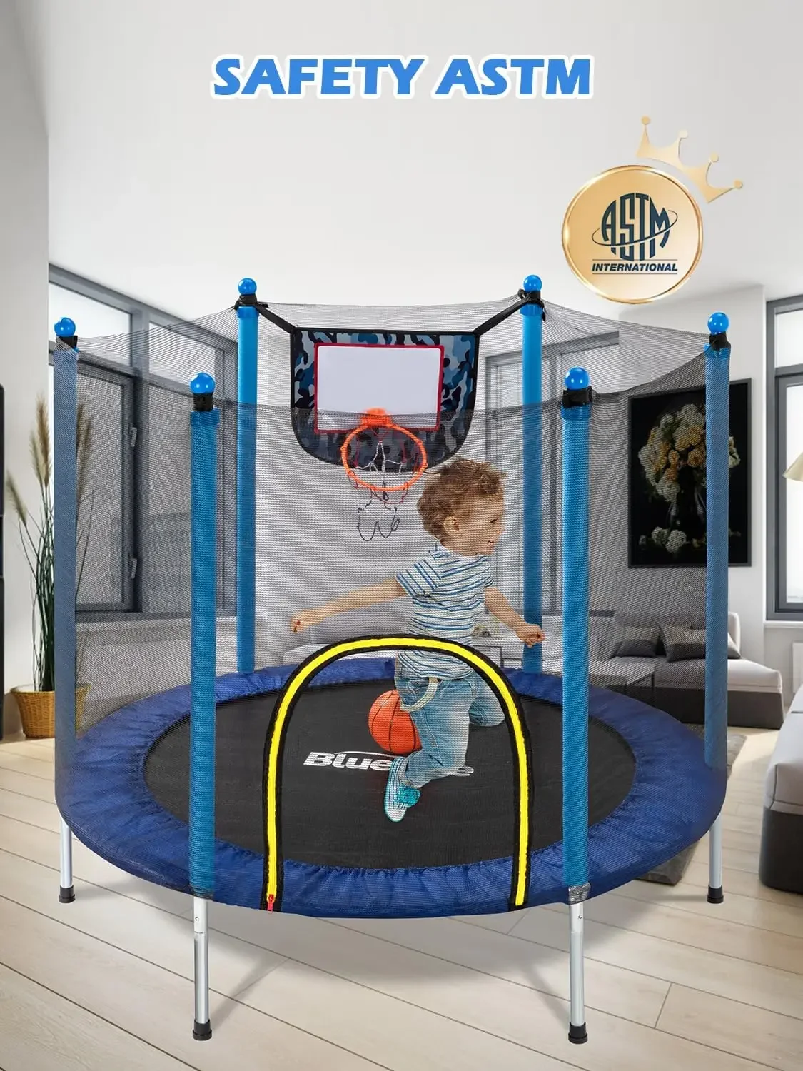 Trampoline 55IN 6FT 8FT 12FT Outdoor Indoor Trampoline for Kids Outdoor Play for Kids Trampoline Basketball Hoop Attach