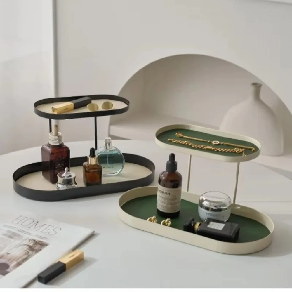 

Creative Double-layers Desktop Tray Black Metal Perfume Shelf Porch Key Rack Washstand Dresser