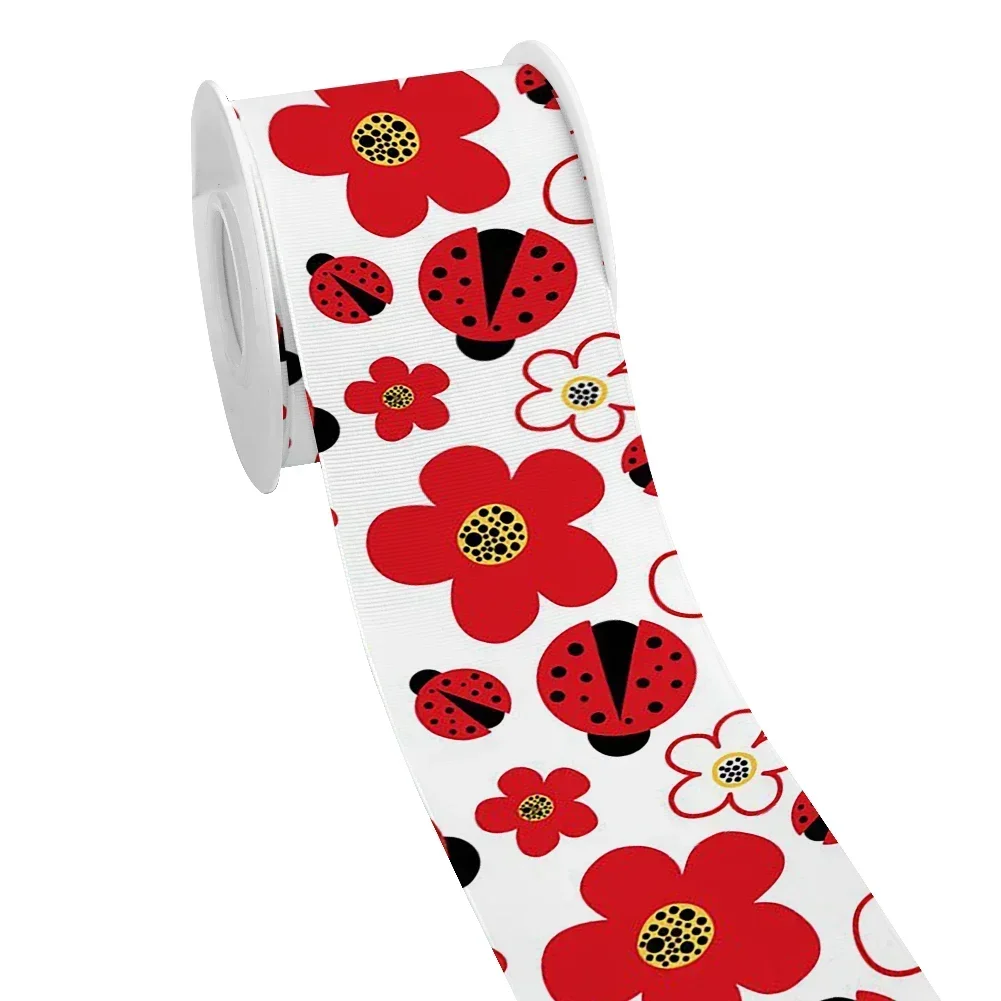 Animals Insect 5yards Valentine Satin Ribbon Cartoon Ladybird Pattern Printed Grosgrain Ribbon For Handmade Gifts Wraps
