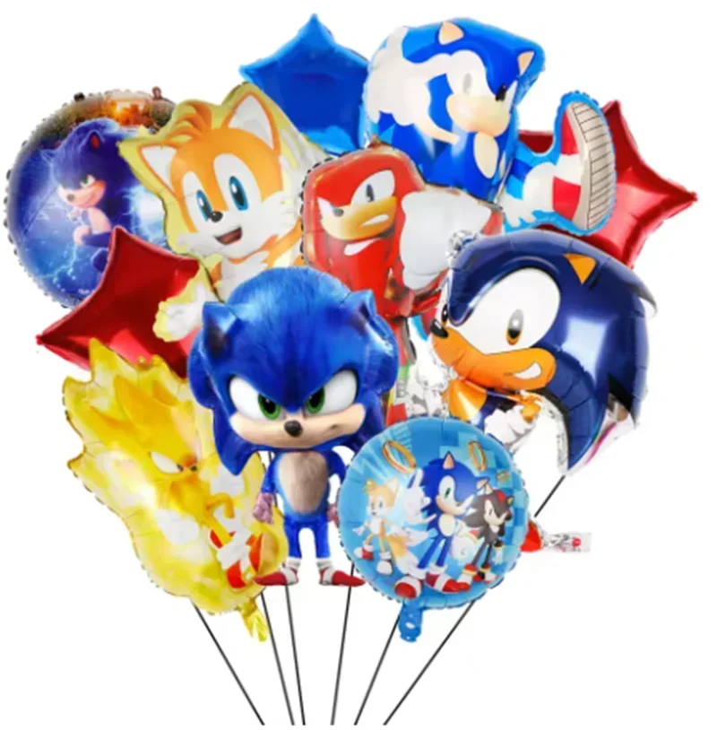 11PCS Blue Hedgehog Party Balloon Set Cartoon Foil Balloons and Star-shaped Foil Balloons Cartoon Party Decorations Kids Gift