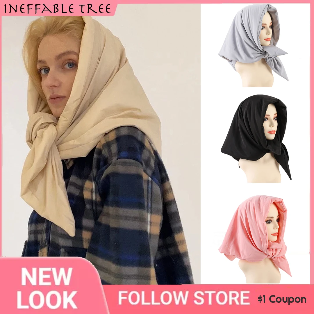 

Winter Quilted Headscarf Puffer Scarf Beanie Hats Women'S Puffy Down Cotton Triangle Shawl Hood Warm Kerchief Neck Scarf-Hood