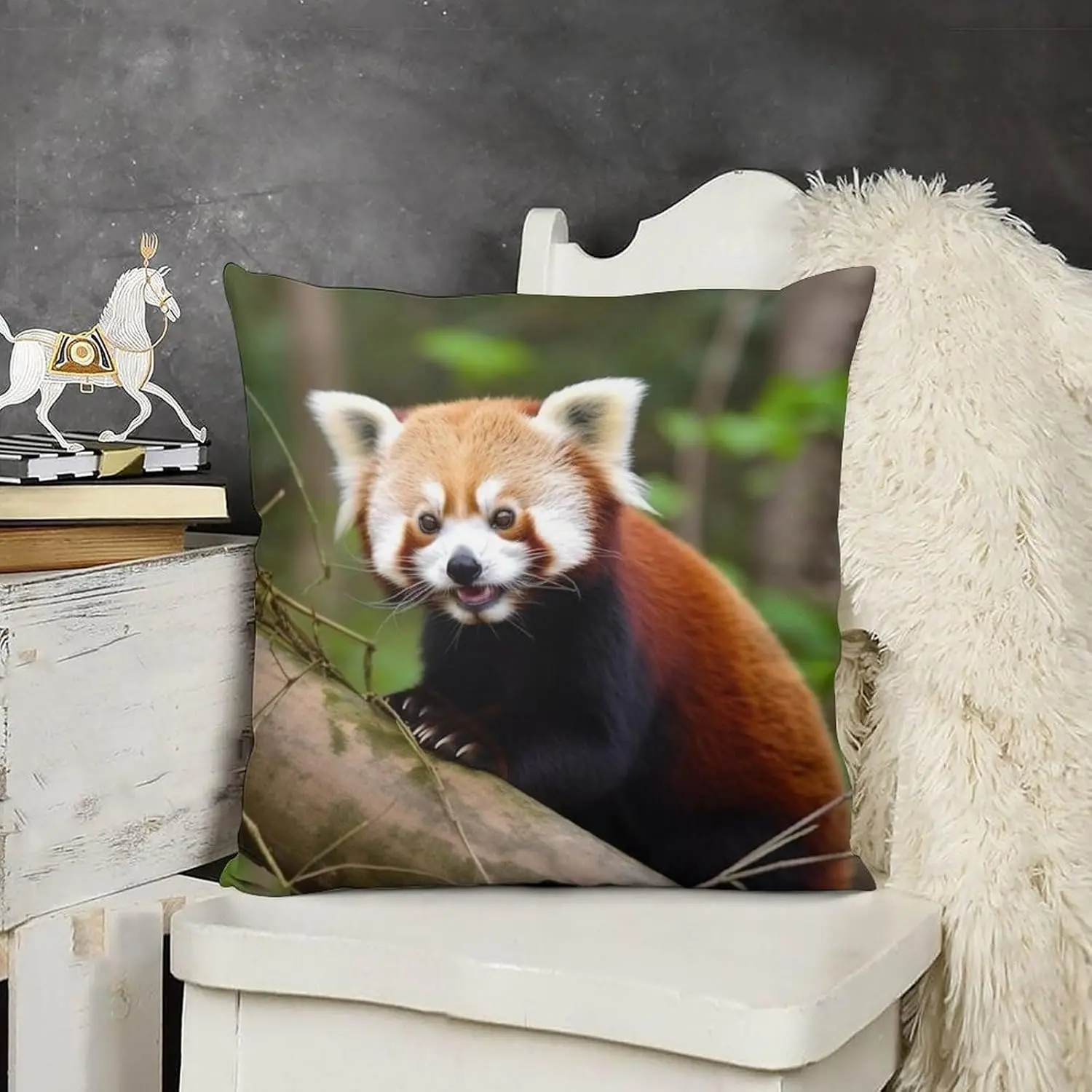 Cute Red Panda Pillowcase, Realistic Little Panda Animal Photo Cushion Cover, Nature Lover Home Decor, Soft Sofa Throw Gift