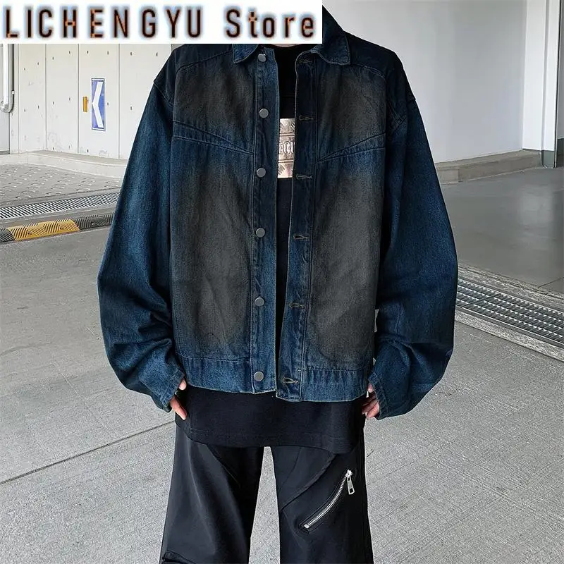 New Fashion Mens Patchwork Deconstruction Denim Jacket Spring  and Autumn Casual Hawaiian Streetwear Outdoor Men's Clothing 2025
