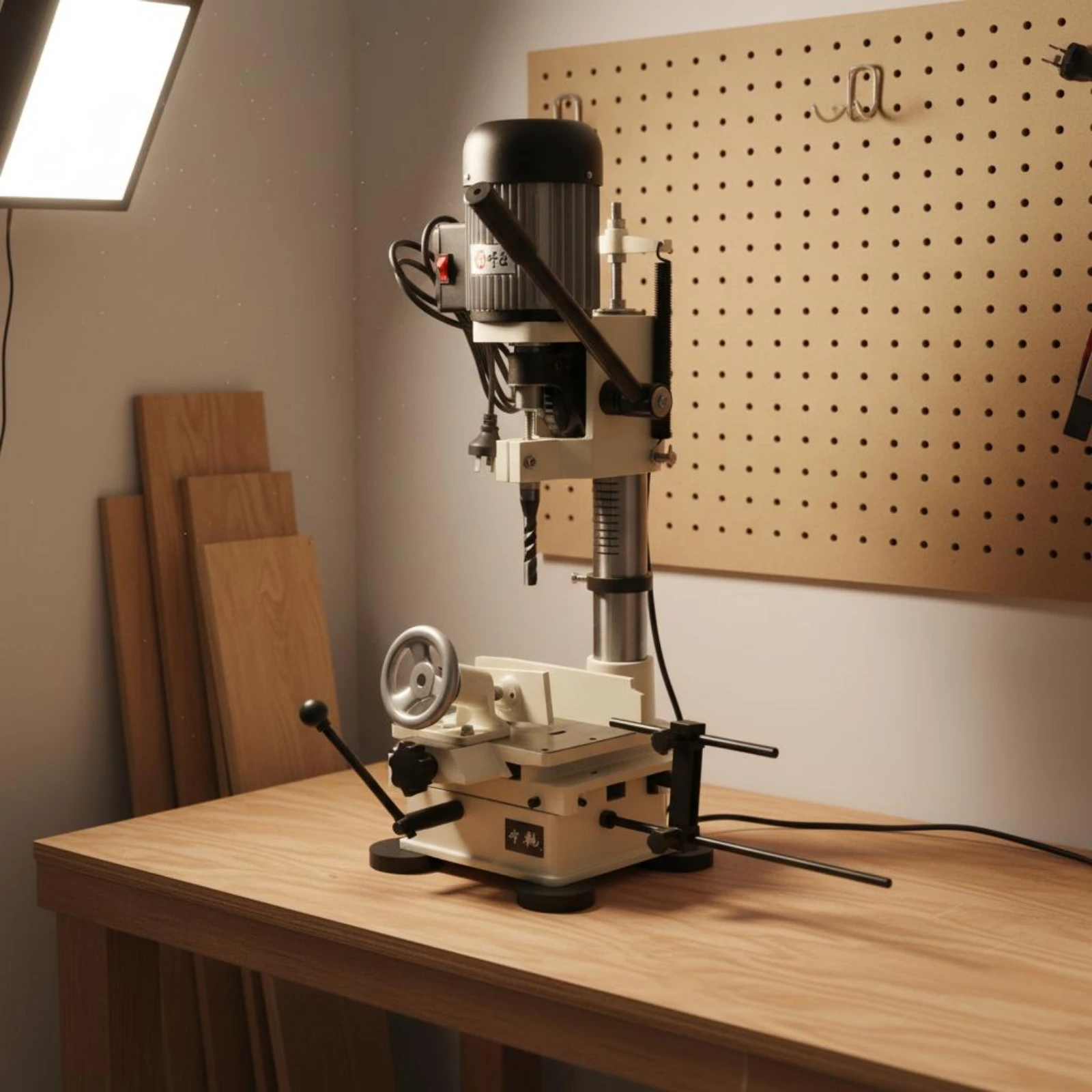Benchtop Mortiser Adjustable Worktable Square Hole Drill Press Electric Tenoning Machine Sturdy Duty Power Tool for Woodworkers