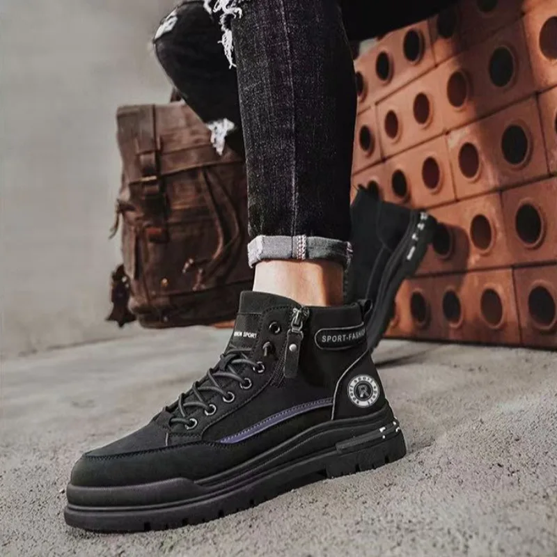 Men Retro High Top Work Boots Autumn Wear-resistant Hiking Climbing Shoes Outdoor No Slip Damping Men Ankle Boots Sneakers Botas - view 5