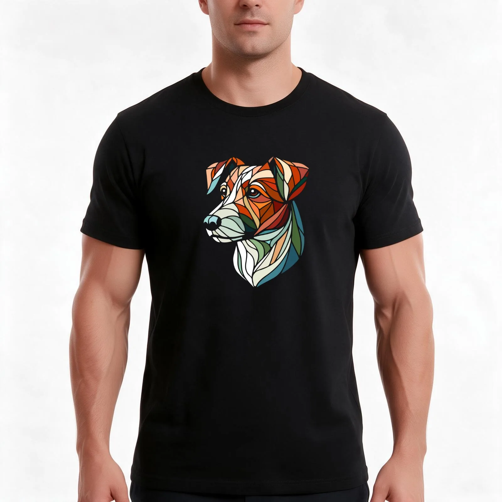 Jack russel terrier dog geometric art pop art polygonal illustration T-Shirt Summer Casual Cotton Tee Vintage Graphic Print