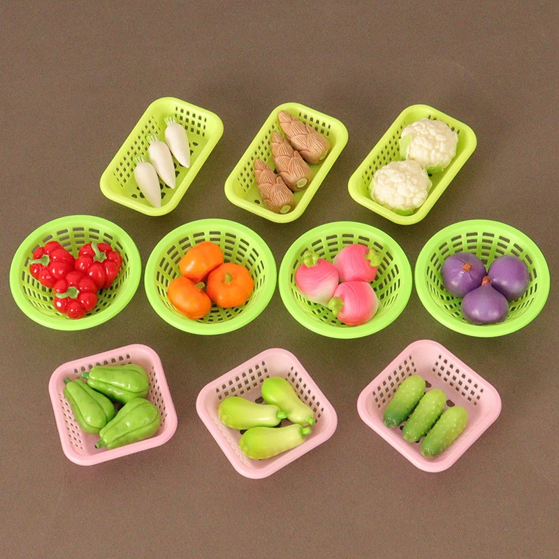 Dollhouse Simulation Vegetable Basket Set Dollhouse Decoration Mini Play Toys Kitchen Life Scene Model Accessories Props