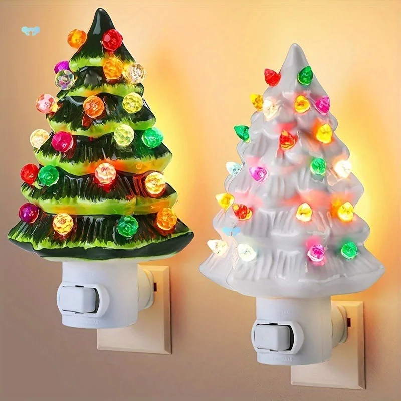 American Standard Plug-in Resin Christmas Tree Wall Sconce Bedside Night Lamp European Living Room Study Christmas Holiday Decor