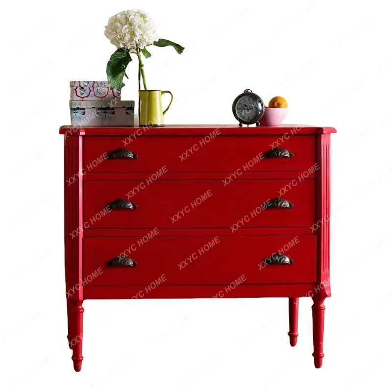 AA retro solid wood carving flower bucket cabinet  country living room decorative locker foyer storage cabinet