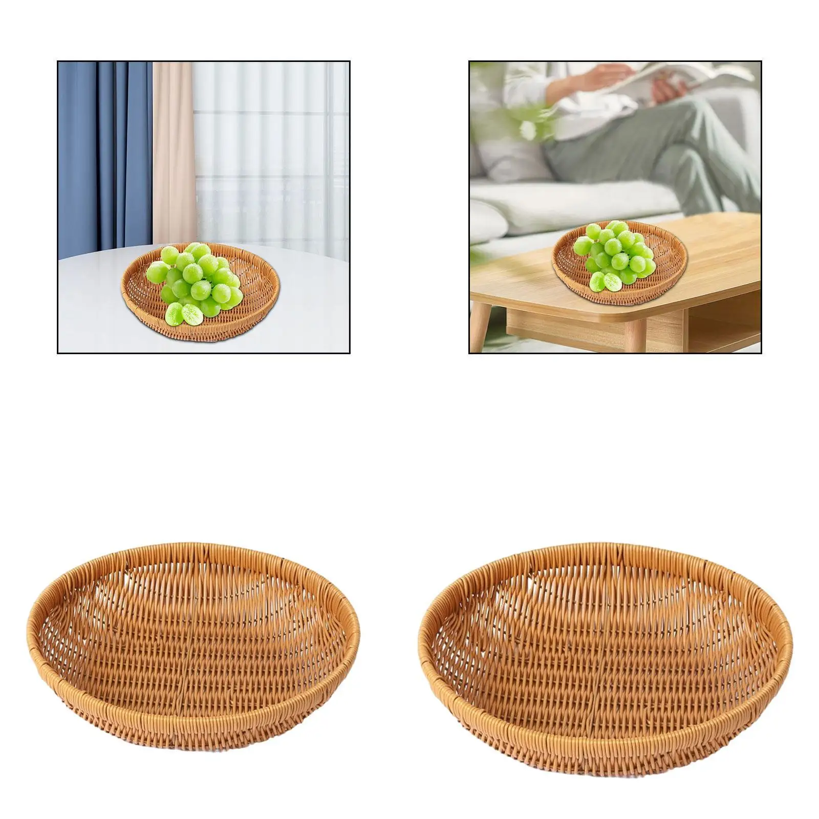 Handwoven Storage Basket Serving Tray Compact Vegetable Washing Basket Fruit Organizer Tray for Breakfast Snacks Dinning Room