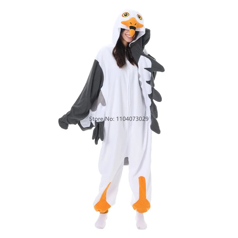New 2025 Onesieshow Animal Kigurumi Pyjamas Halloween Onesies Adult Kids Cartoon Seagull Pajama Cosplay Party Costume WomenX158