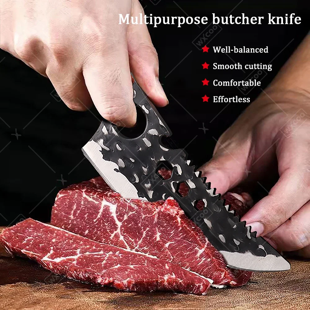 WXCOO High Carbon Hand forged Butcher Knives Stainless Steel BBQ Meat Cutting Kitchen Knife Multifucntional Cooking Chef Knife