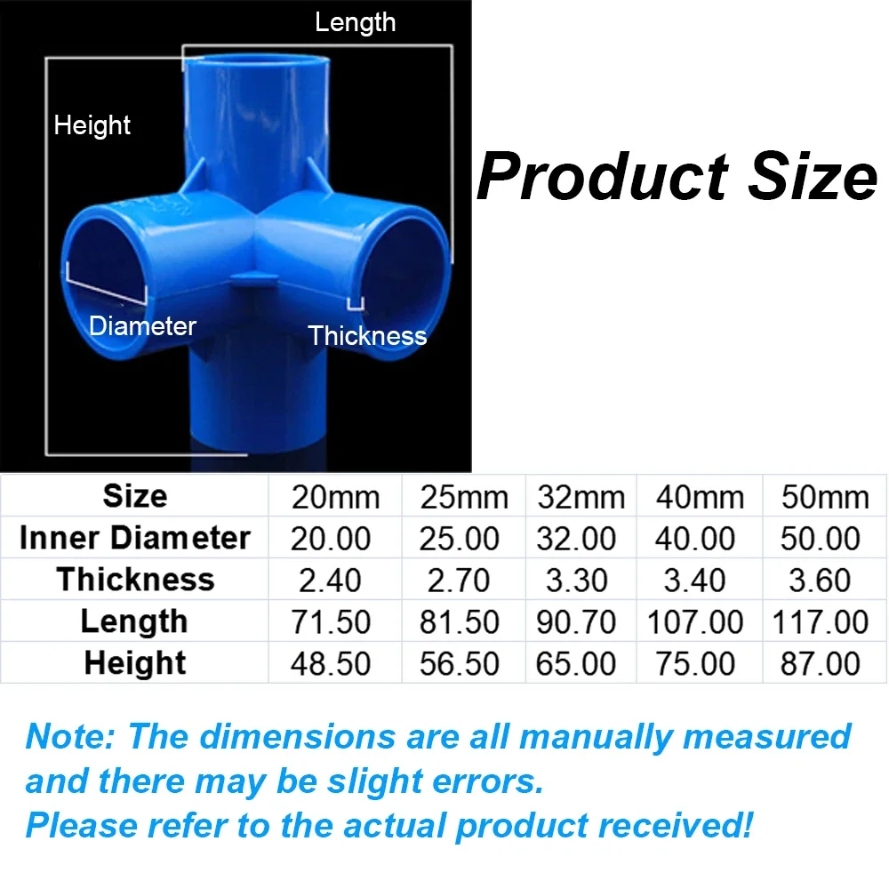 5PCS 20/25/32/40/50mm 4 Ways PVC Water Pipe Connector Fittings Home Garden Irrigation Aquarium Water Tube Fittings Joint Adapter