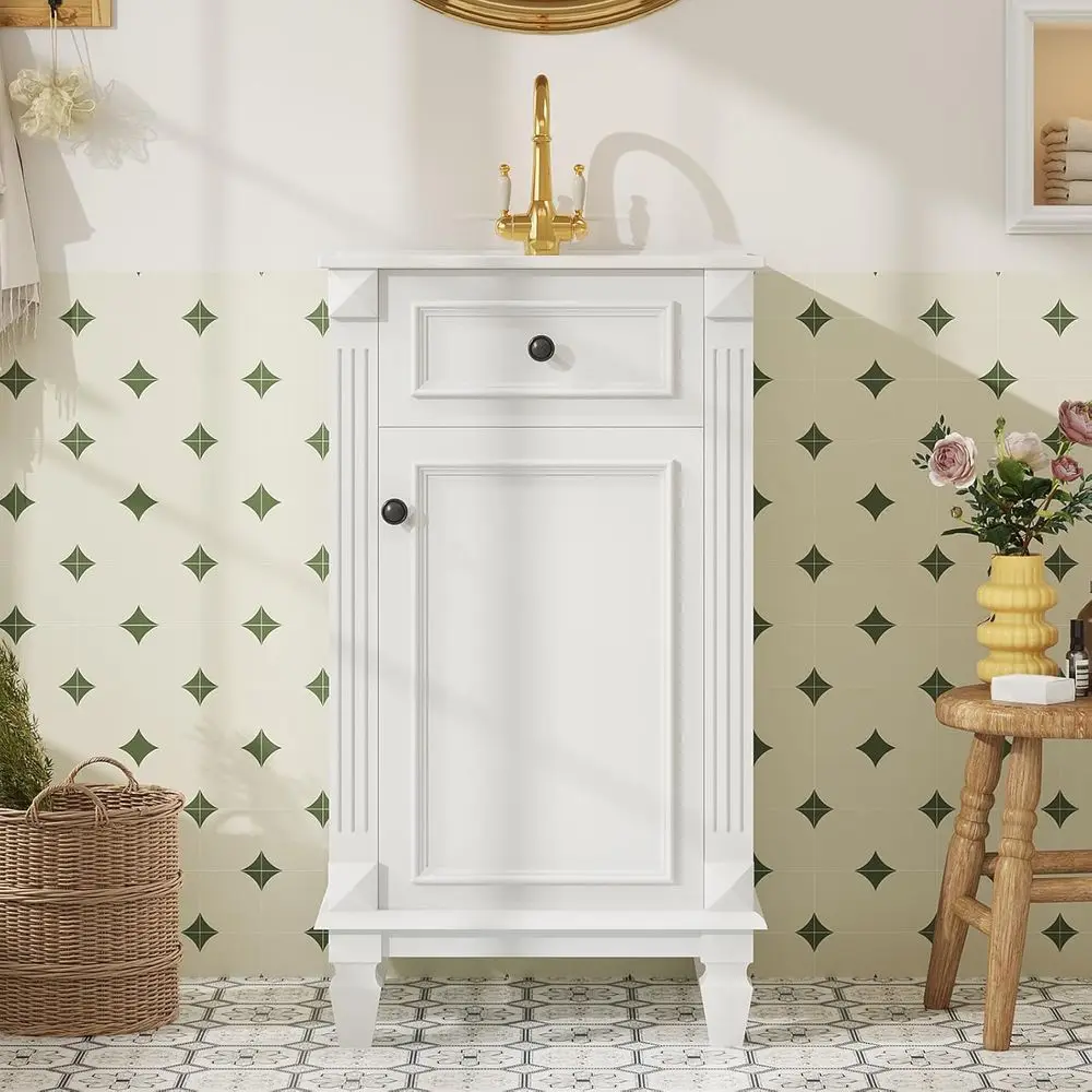 

Тумба для ванной 18 дюймов с раковиной, напольный деревянный шкафчик для хранения в ванной с 1 дверцей, в стиле амбар, отдельно стоящий