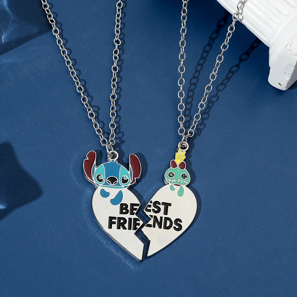 

Bff Necklace for 2 Friend Stitch Love Double Necklace Kawaii Lilo and Stitch Heart Shaped Jewellery Accessories Gifts