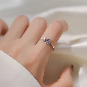 Neue Mode Whale Blue Meerjungfrau Grüne Blatt Silber Farbe Finger Ringe Stapelung Mondstein für Frauen Schmuck Dropship 8 Hauptverkaufsring Silber mit Green Stone - №3