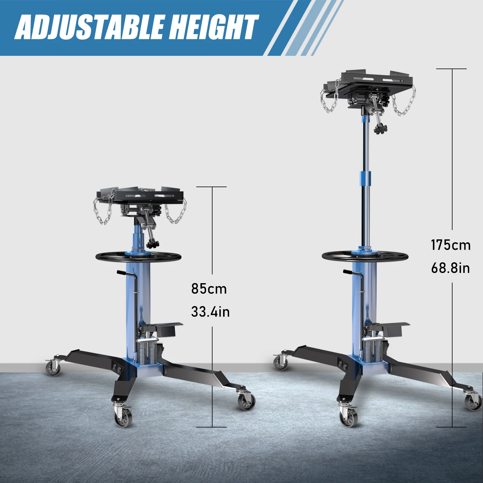 Hydraulic Transmission Jack with 2 Stage Hydraulic Ram,1322lbs Capacity with Foot Pedal,33.4