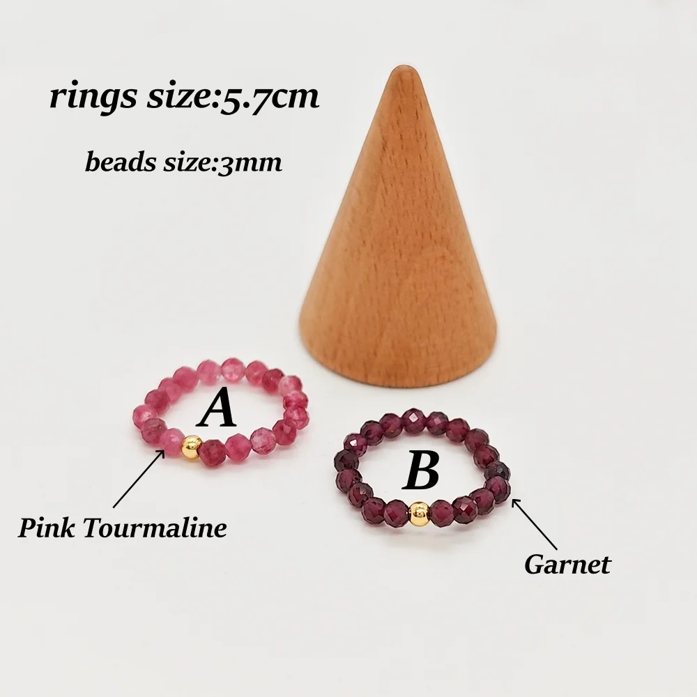 Vlen Verstellbarer Ring für Frauen, natürlicher rosa Turmalin, Granatperlen, elastisch, dehnbar, stapelbar, Boho-Fingerringe, Schmuck, Geschenk – Detail 1