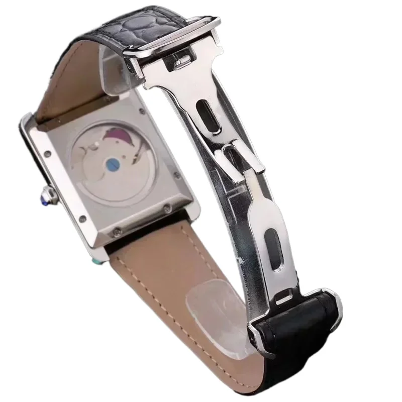 ساعة يد رياضية للرجال ميكانيكية أوتوماتيكية 904L من الفولاذ المقاوم للصدأ ساعات خلفية من الجلد الأسود 31*41 مللي متر مخصصة #6