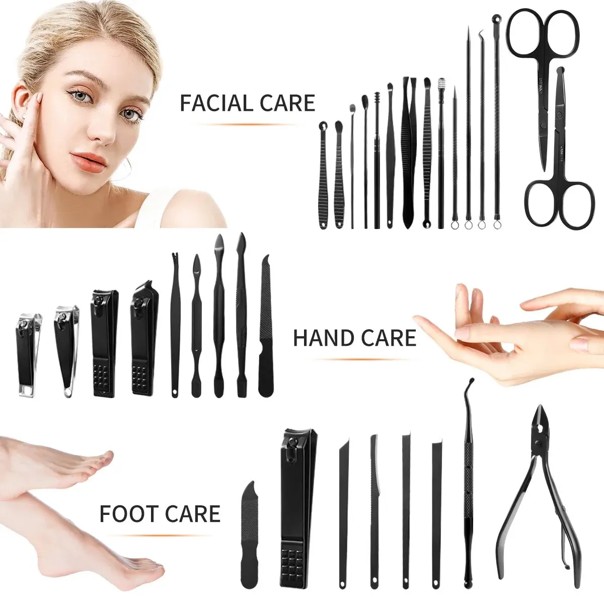 Juego de Herramientas de manicura de 32 piezas, Kit de corte y pinzas para cutículas, Kit profesional de pedicura, herramientas de manicura, Kit de