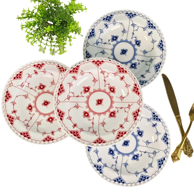 

Vintage Embossed Plate Half Lace Internet celebrity, ceramic plate Dessert plate Western plate Dinner plate