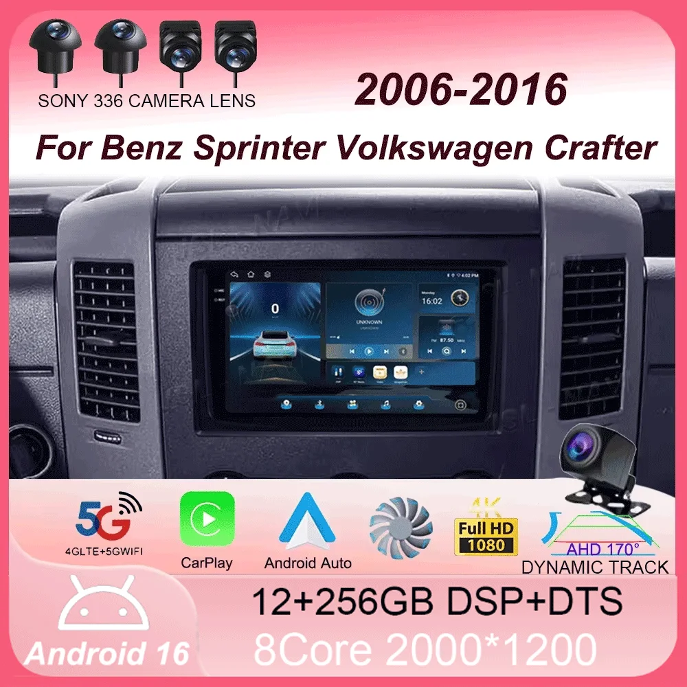 2Din Android 16 Car Radio For Benz Sprinter Volkswagen Crafter 2006-2016 Multimedia Video Player GPS Carplay Autoradio Player