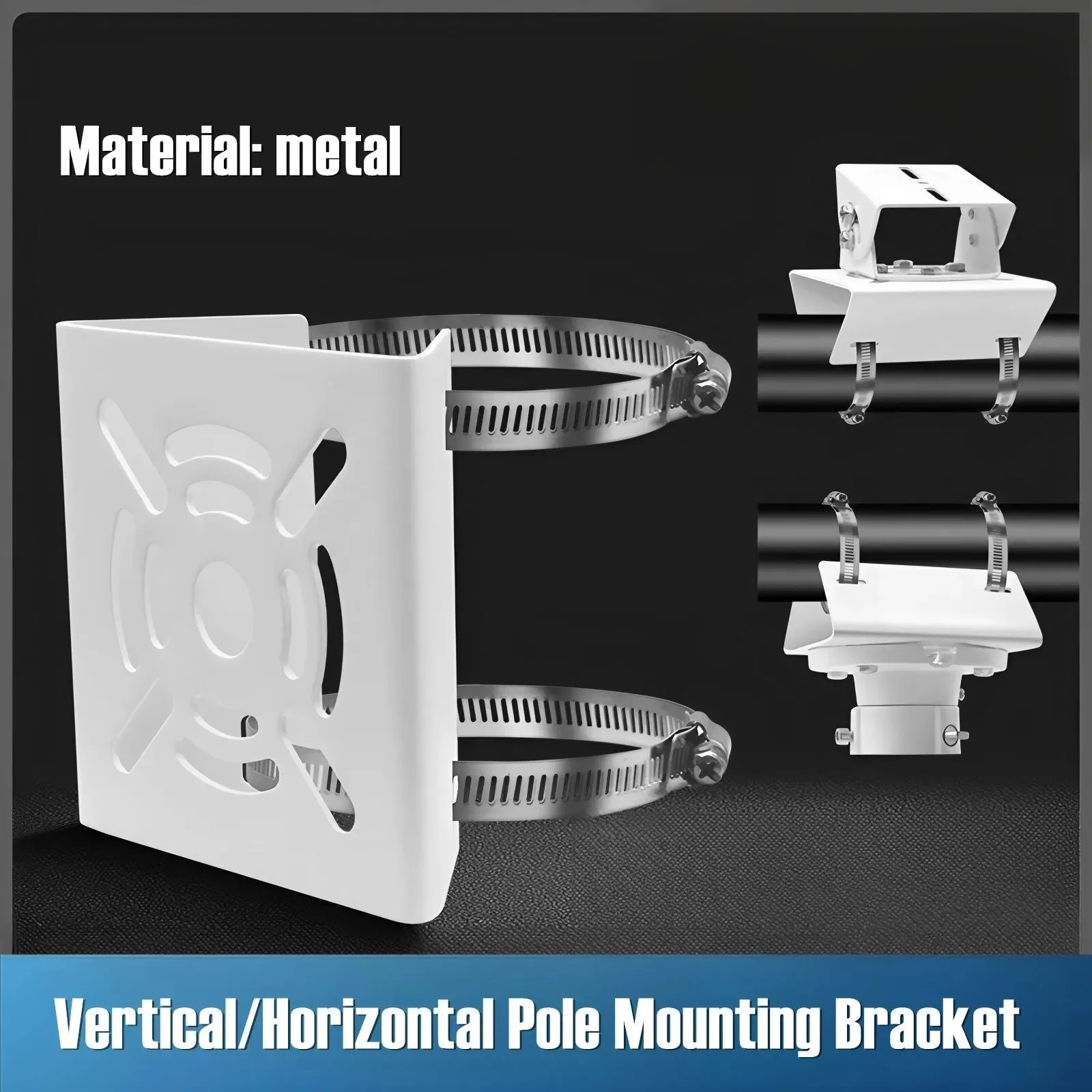 Small Metal CCTV Camera Pole Mount Bracket Universal Mounting Clamp Plate Vertical Horizontal Pole Column Holding Holder