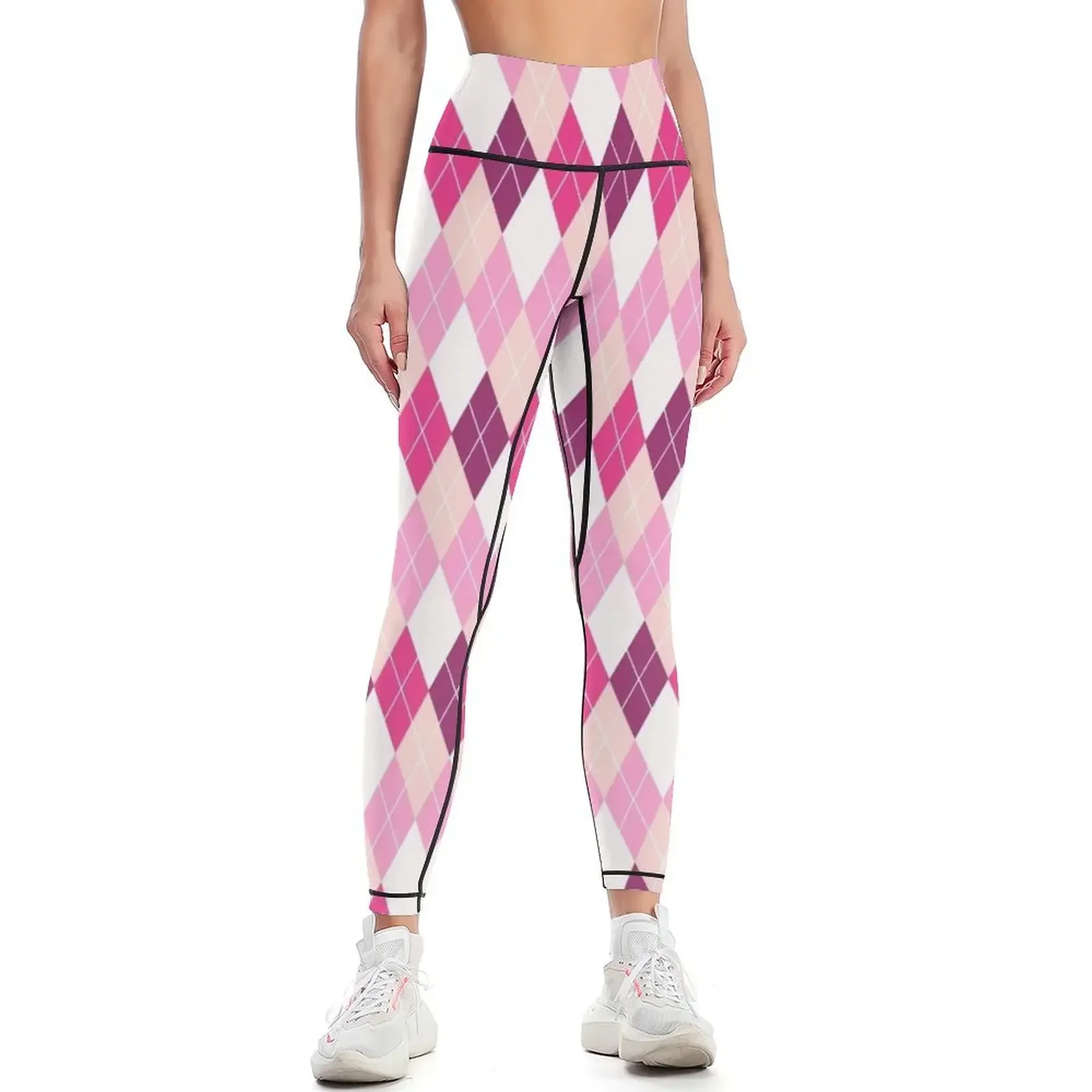 

Pink and White Argyle Pattern Leggings workout clothes for Sports pants for sportswear for gym workout shorts Womens Leggings