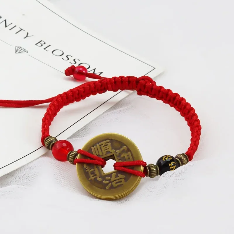 Buddhism Six Words Ancient Coin Kabbalah Red String Bracelets Lucky Protection Red Rope Bracelets Jewelry Accessories