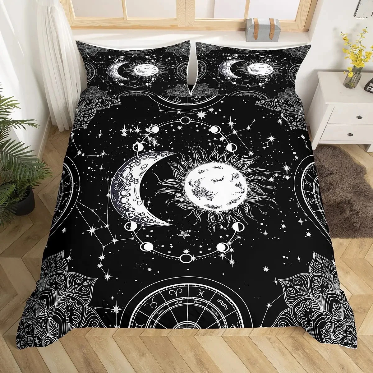 Sun and Moon Duvet Cover Twin Queen Mandala Comforter Cover Exotic Boho Bedding Set for Teens Young Bohemian Style Bedroom Decor