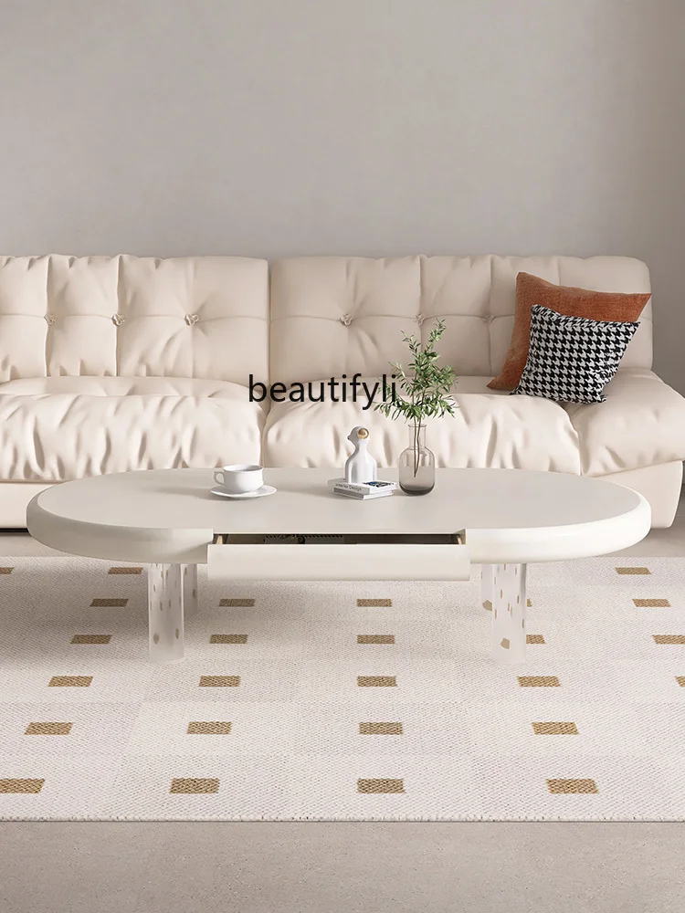 Modern simple white cream style coffee table living room household small apartment creative side table wabi-sabi wind