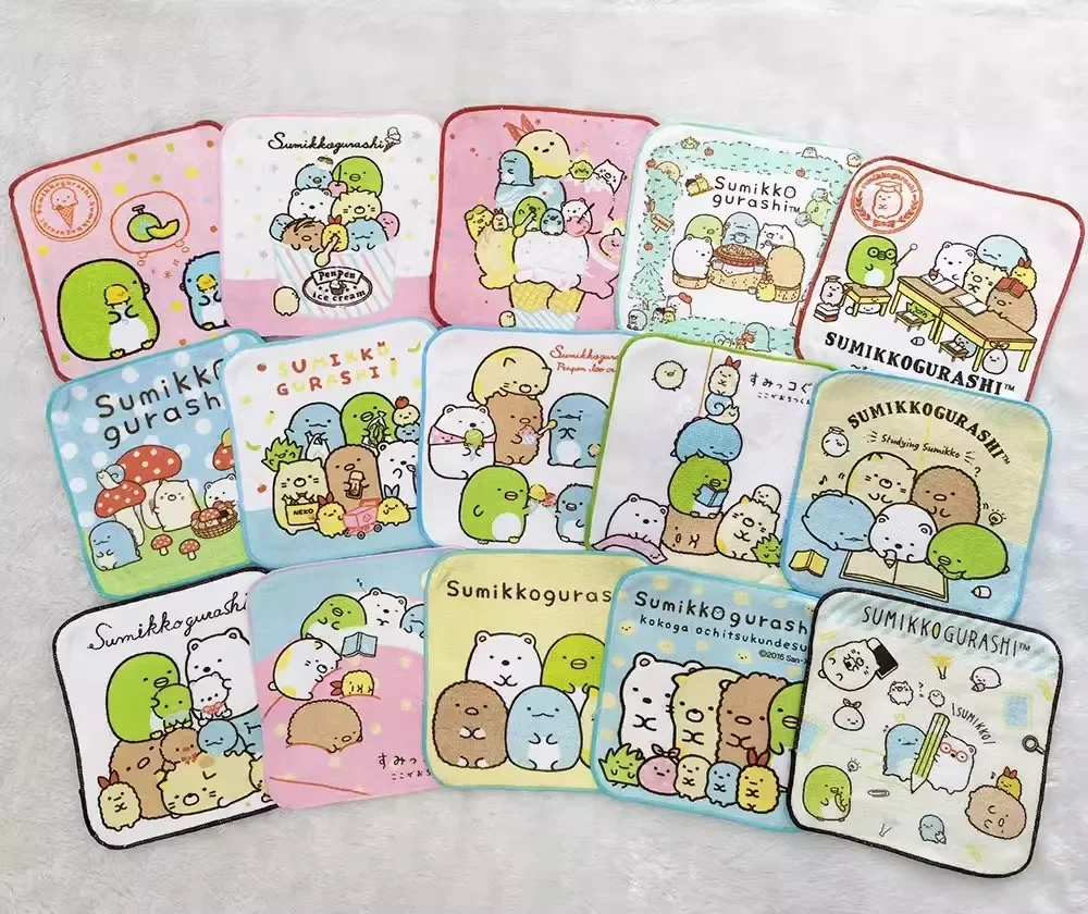 5pcs/lots，16x16cm,cartoon anime Sumikko Gurashi stylish bath towels cotton handkerchief soft face scrubber baby soft plush toys