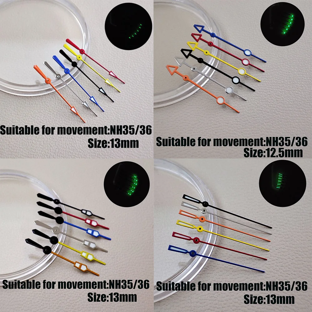 NH35 الأيدي 13 مللي متر الغوص المياه شبح اليد الثانية أحمر أخضر أزرق ساعة الأيدي ل NH35/NH36/4R/7S حركة الساعات مؤشرات