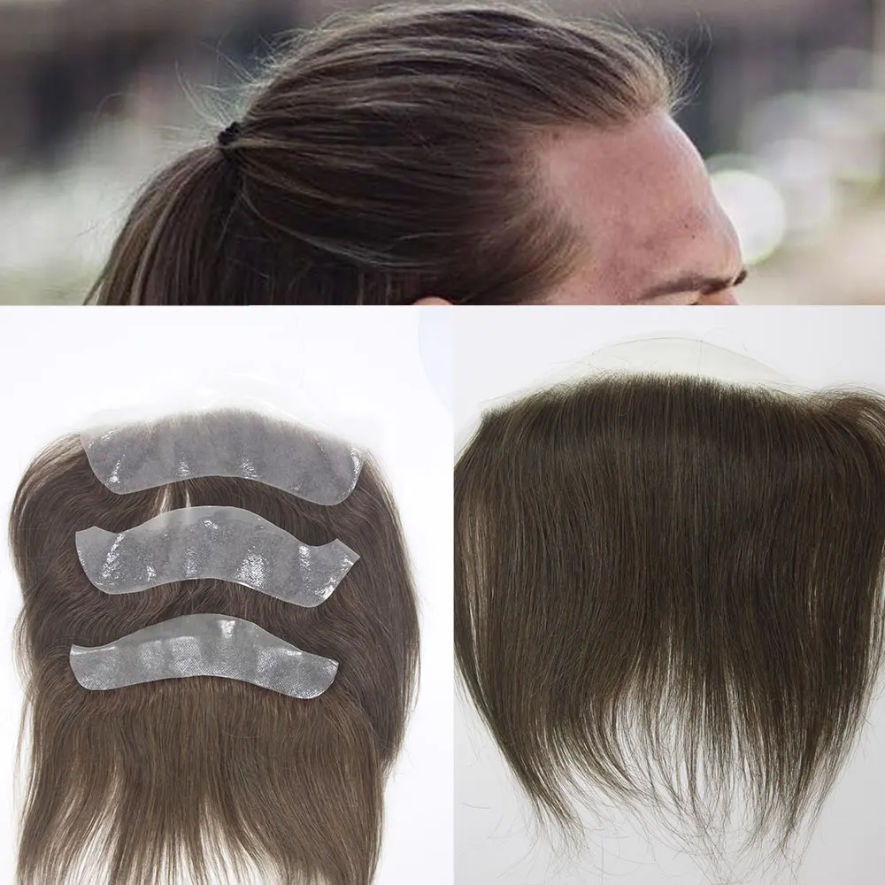 Ekstensi rambut manusia untuk wanita, ekstensi rambut manusia, ekstensi rambut dahi, hiasan atas kulit PU, rambut palsu pengganti untuk pria dan wanita