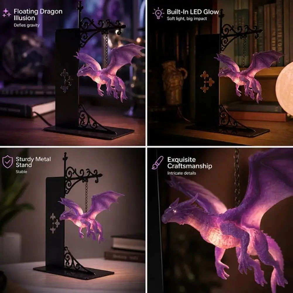 Home Library Desk Shelf Decoration Gift Hanging Dragon Warm Amber LED Lantern For Book Lovers New Floating Dragon Bookshelf Lamp - view 4