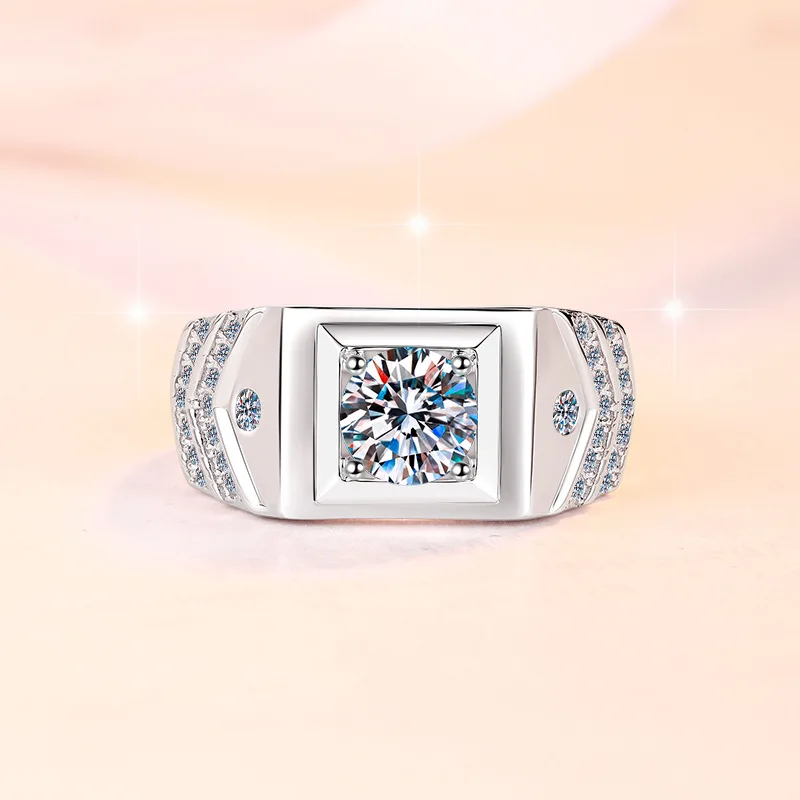 Classic proposal  Minimalist 4-Prong Ring 2 Carat for men equipped with high-clarity moissanite on solid PT950 platinum surfaces