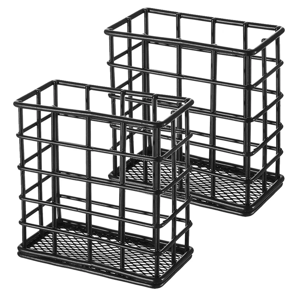 2Pcs Wire Mesh Pen Holder Metal Pencil Cup Iron Desk Organizer Stand Black Multifunctional Office Supplies Container