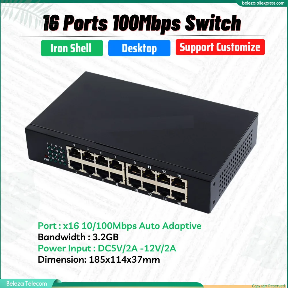 x16/24 Ports 10/100/1000M GIGA Switch 1000Mbps AC110-240V Gigabit Fiber Network Lan Hub Convergence Core Ethernet Switch