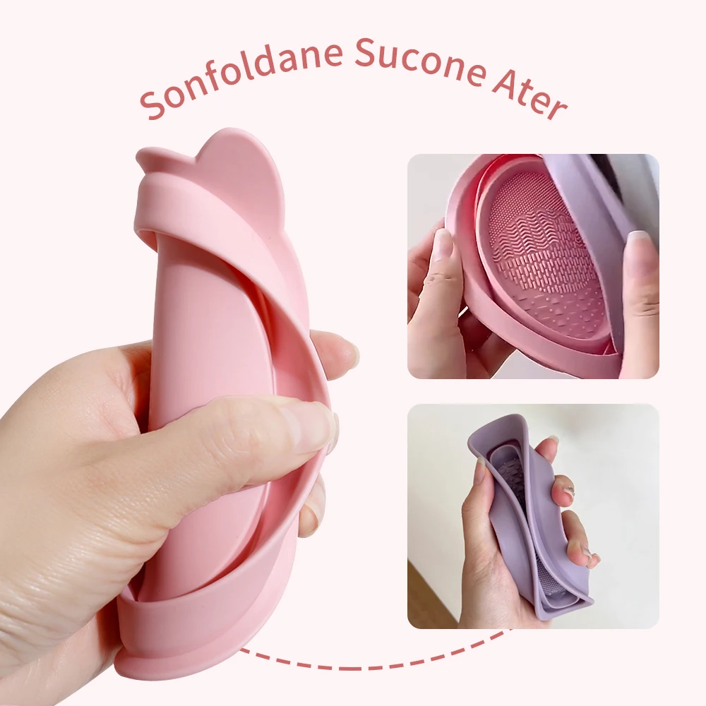 1PC Siliconen Make-up Borstelreiniger Cosmetica Accessoires Poederdons Borstel Schoonmaken Tool Roze Opvouwbare Make Up Borstelreiniger
