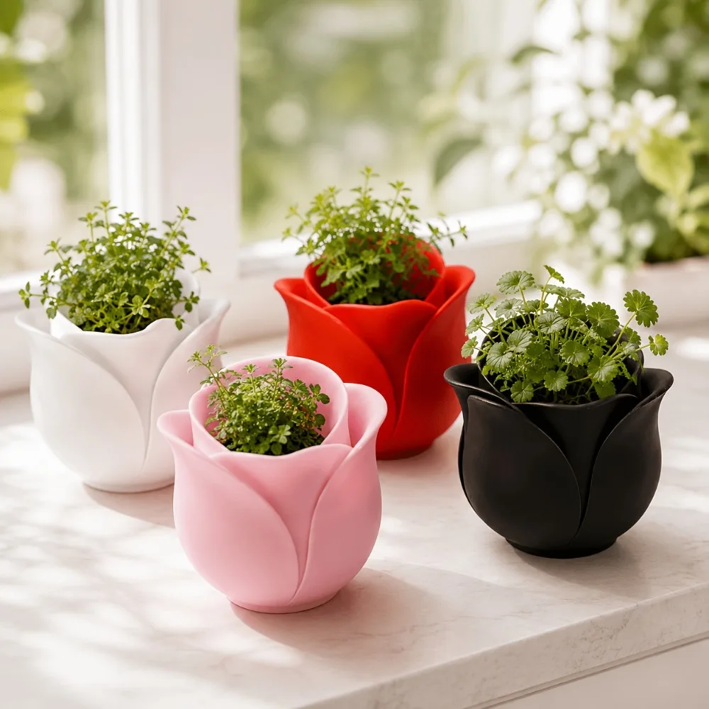 Mini 3D Printed Rose Pot – Lightweight Artistic Desktop Planter for Cactus & Vanilla, Home Office Decor, Creative Gift