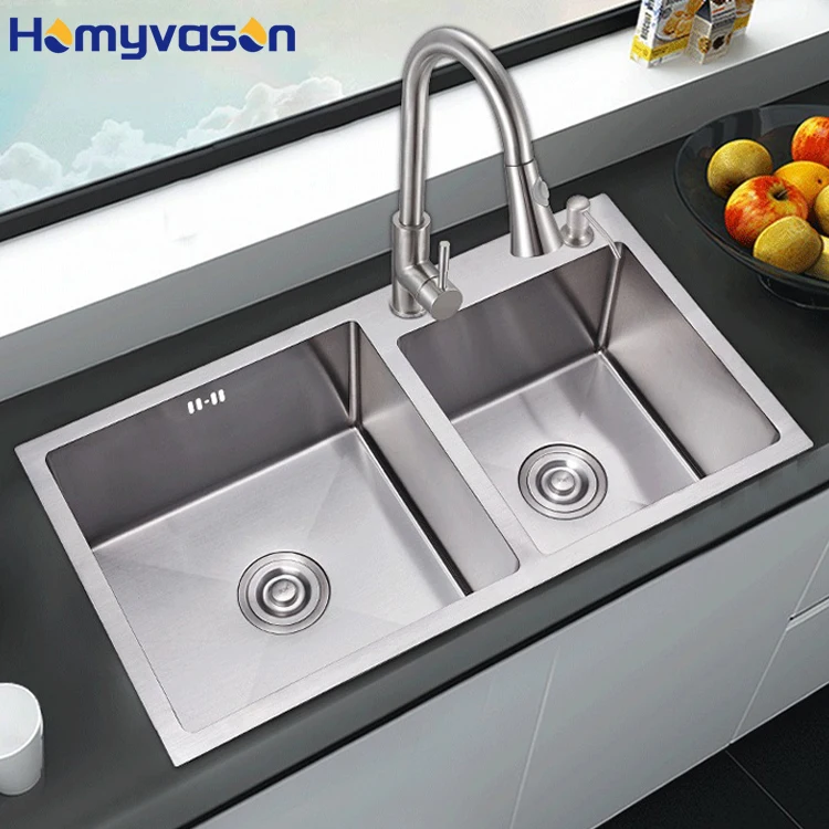 

Luxury Handmade Undermount Grey Commercial 304 Stainless Steel Double Bowl Kitchen Sink