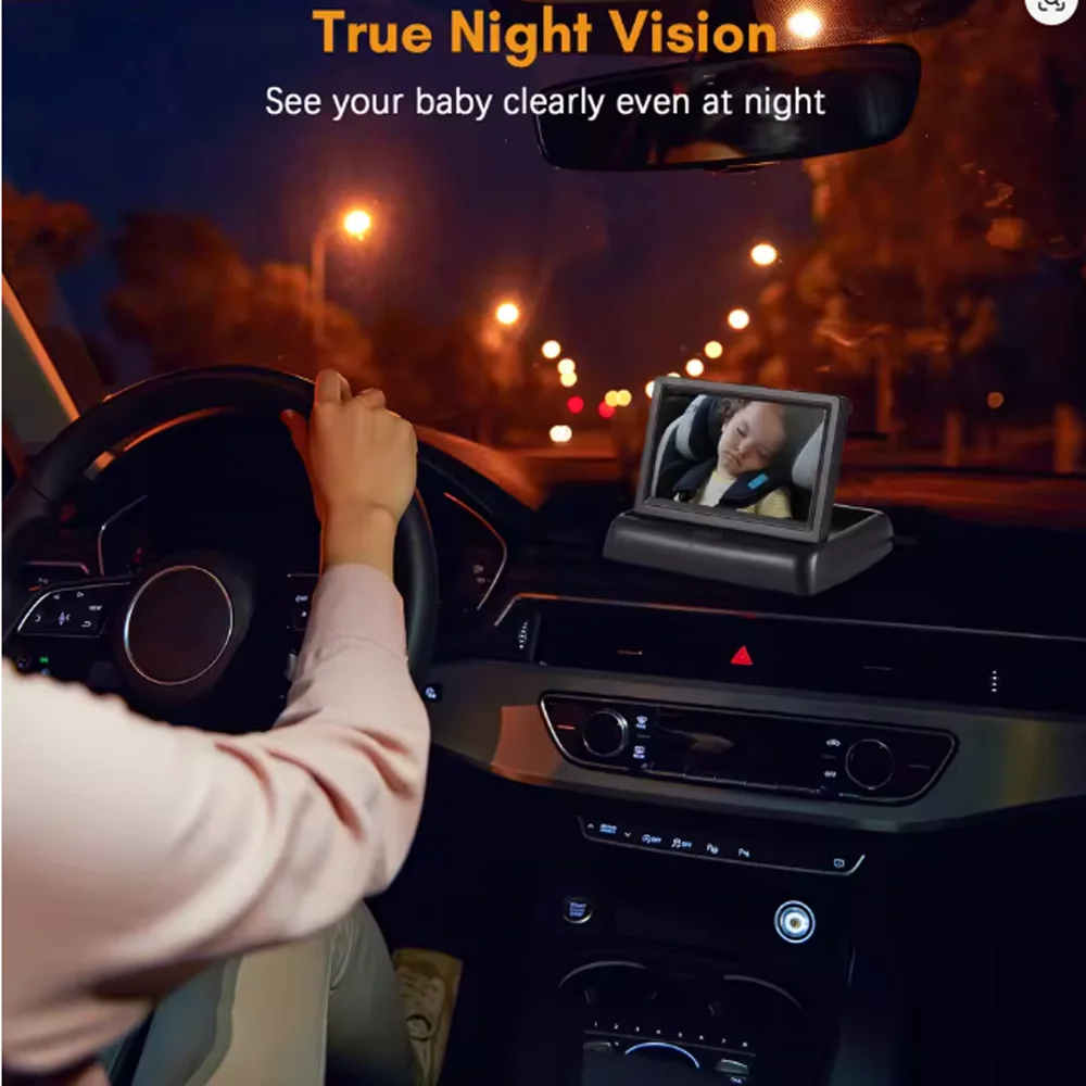 Rear View Monitor 4.3 inch CCD HD Screen Baby Car Mirror Adjustable Wide View Angle for Infants Kids Pets Night Vision Function